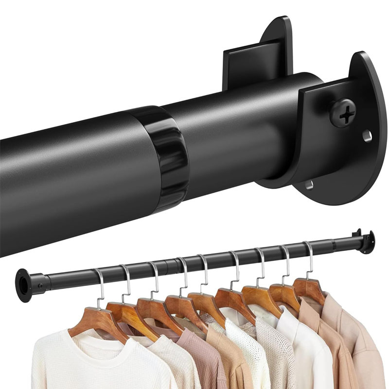 跨境新款打孔安装克调节杆衣柜挂衣晒衣晾衣杆可伸缩罗马杆窗帘杆